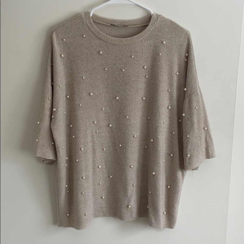 Zara faux pearl knit sweater